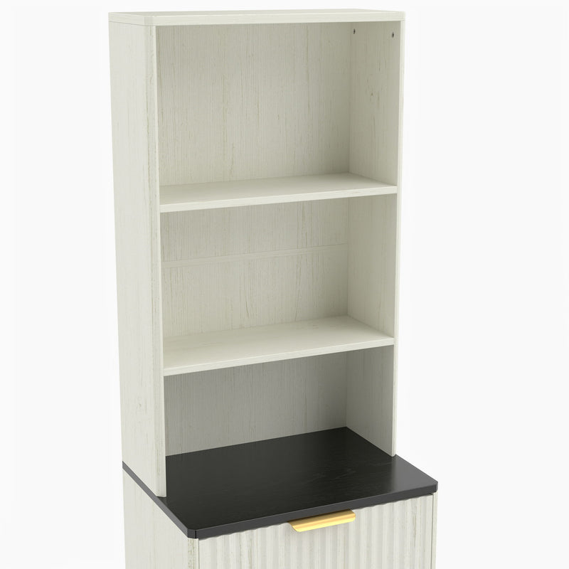 Tall Narrow Fluted Storage Cabinet With Trash Bin Compartment For Kitchen (Trash Can Not Included)