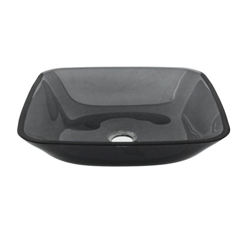 Square Vessel Sink For Bathroom, Above Counter Design With Pop Up Drain, Smooth Rounded Edges - Gray
