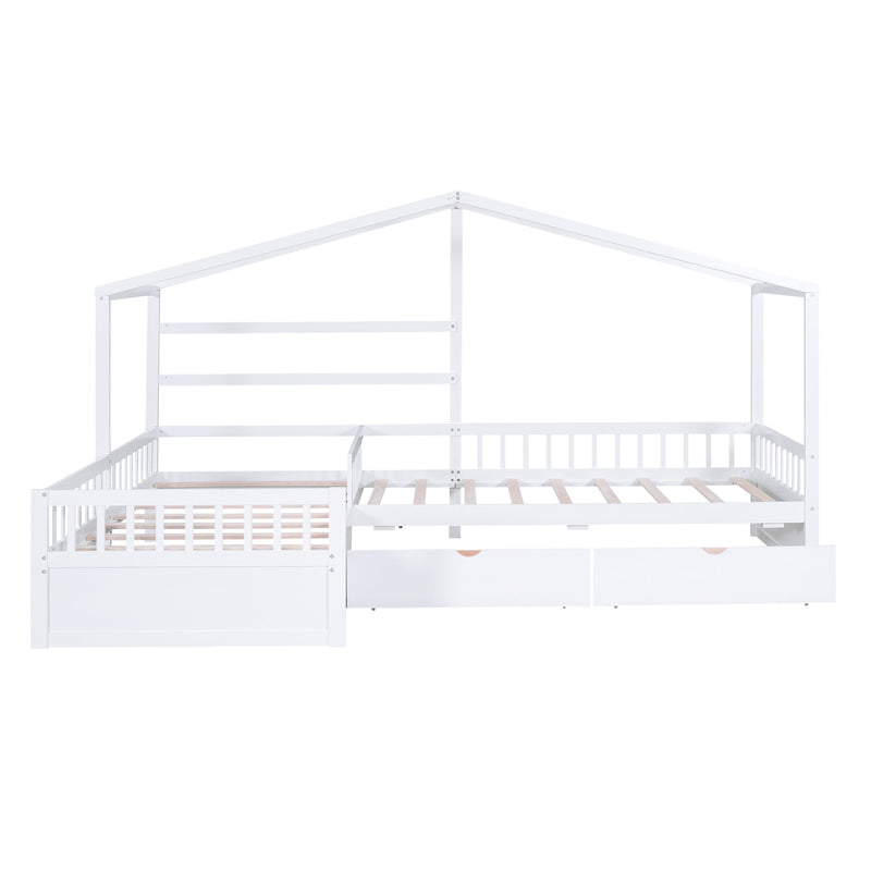 L Shape Platform Bed With 3 Storage Drawers