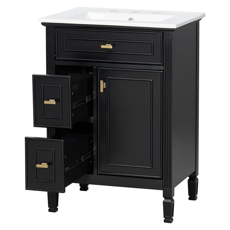 Bathroom Vanity With Sink, Flip Drawer, 2 Drawers, Adjustable Shelf