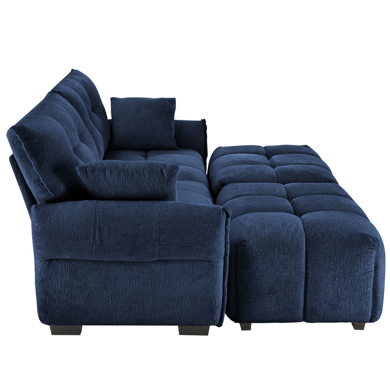 Sofa Set With Ottoman And Pillows, Textured, High Resilience Cushions