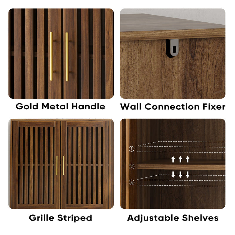 Grille Striped Sideboard Buffet Cabinet With Storage