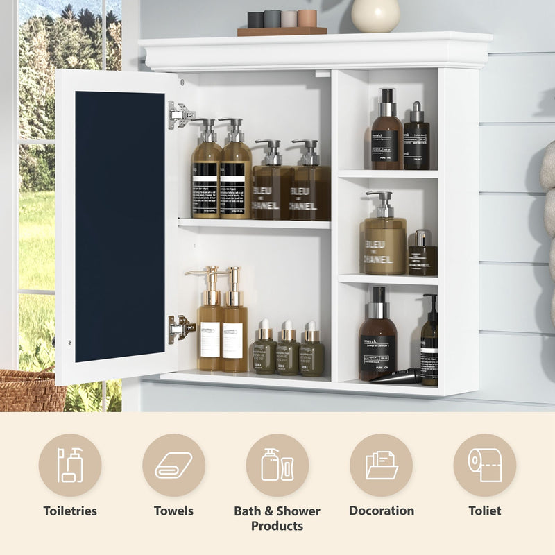 Wall Mounted Bathroom Medicine Cabinet With Mirror And Adjustable Storage With Soft Close Hinges