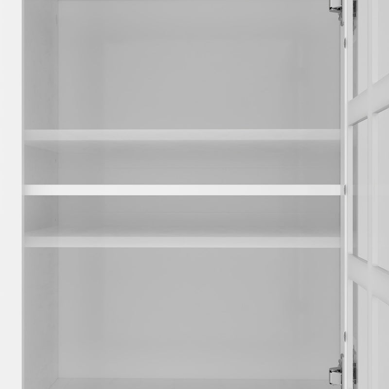 Storage Cabinet, Freestanding Curio Cabinet With Grid Doors & Drawer, Pantry Display Cabinet For Kitchen