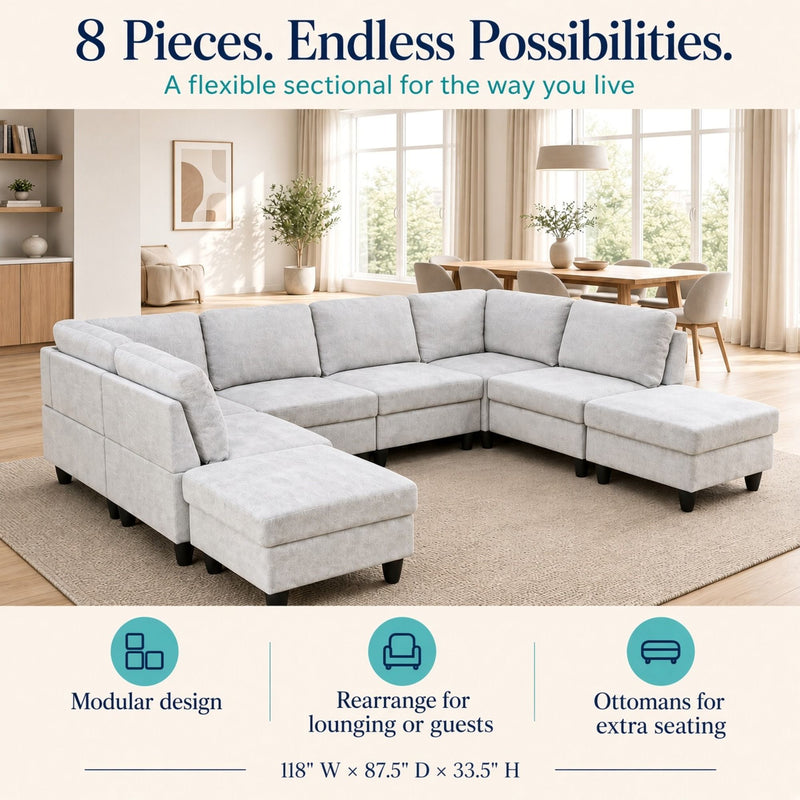 8 Piece Modular U - Shape Sectional Sofa