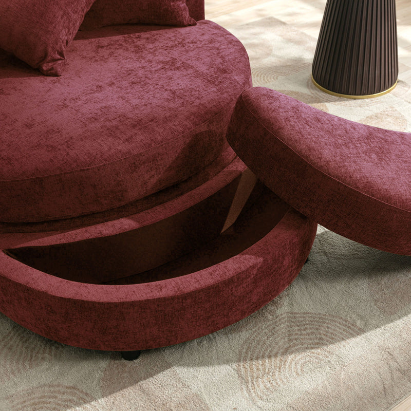 360° Swivel Accent Barrel Chair With Storage Ottoman & 4 Pillows, Modern Leisure Chair Round Accent For Living Room