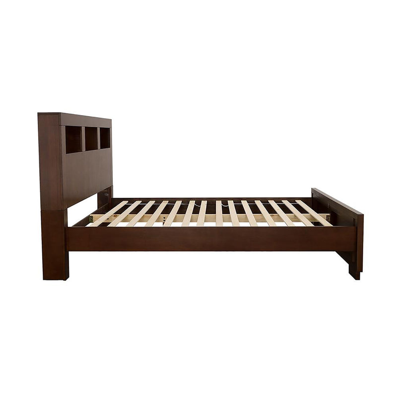 Queen Bed With Bookcase Headboard - Brown
