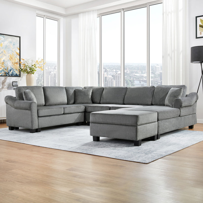 Contemporary U - Shaped Sectional Sofa With Movable Storage Ottoman