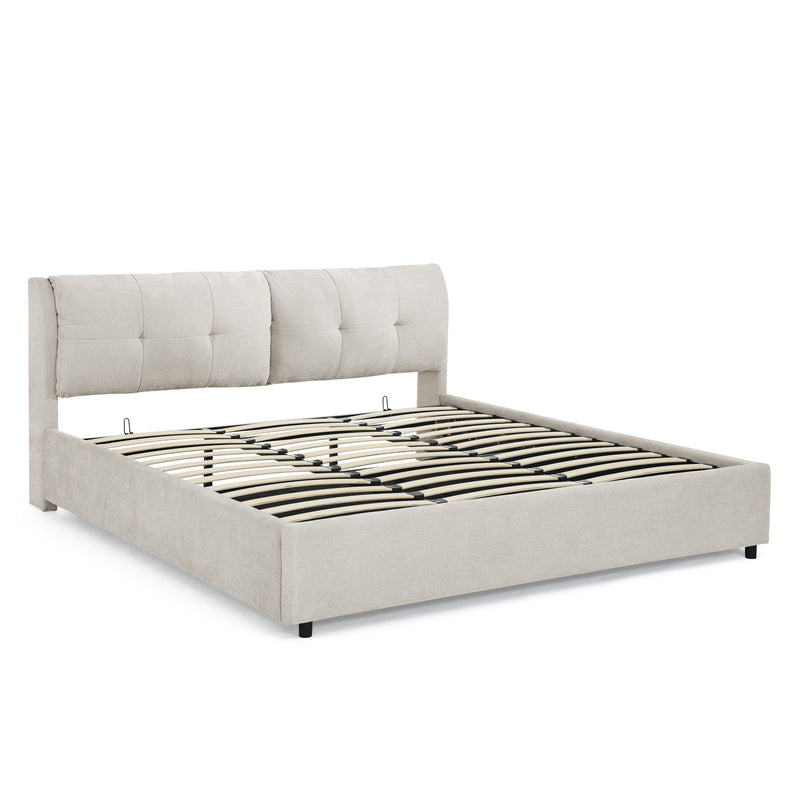 Storage Upholstered Hydraulic Platform Bed With Integrated Headboard