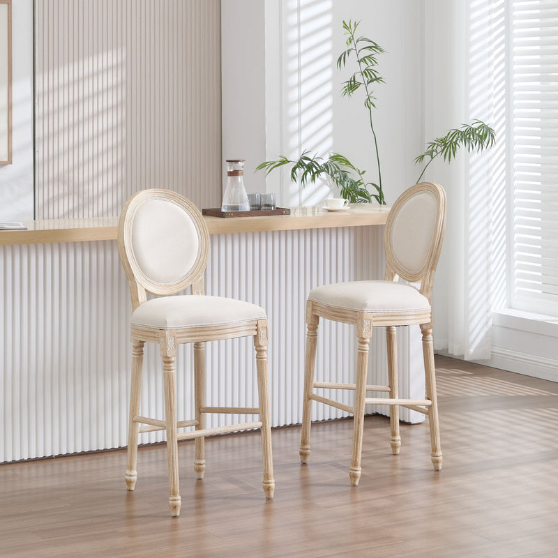 30'' Height Upholstered Bar Chairs With Round Back (Set of 2) - Beige