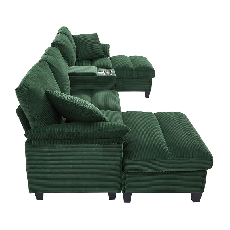 Modern U - Shaped Sectional Sofa With Storage Ottomans, USB Ports, And Cup Holders
