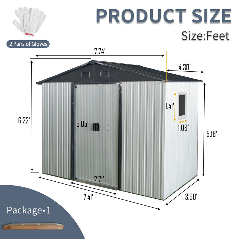 8Ft X 4Ft Outdoor Metal Storage Shed With Window And Metal Foundation For Backyard, Patio, Lawn