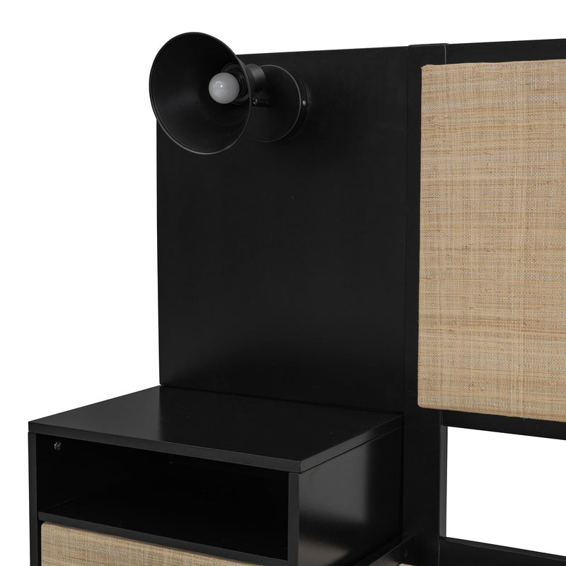 Bed Frame With 2 Nightstands Elegant Design With Lamps