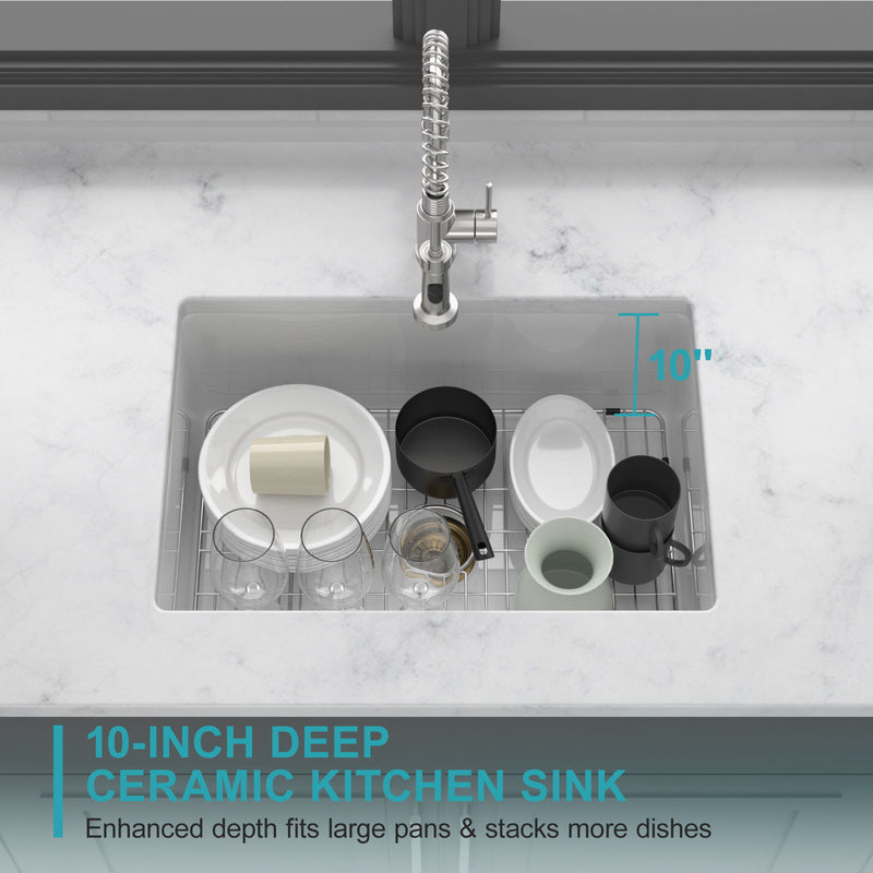 Undermount Single Bowl Ceramic Kitchen Sink, Dual Mount