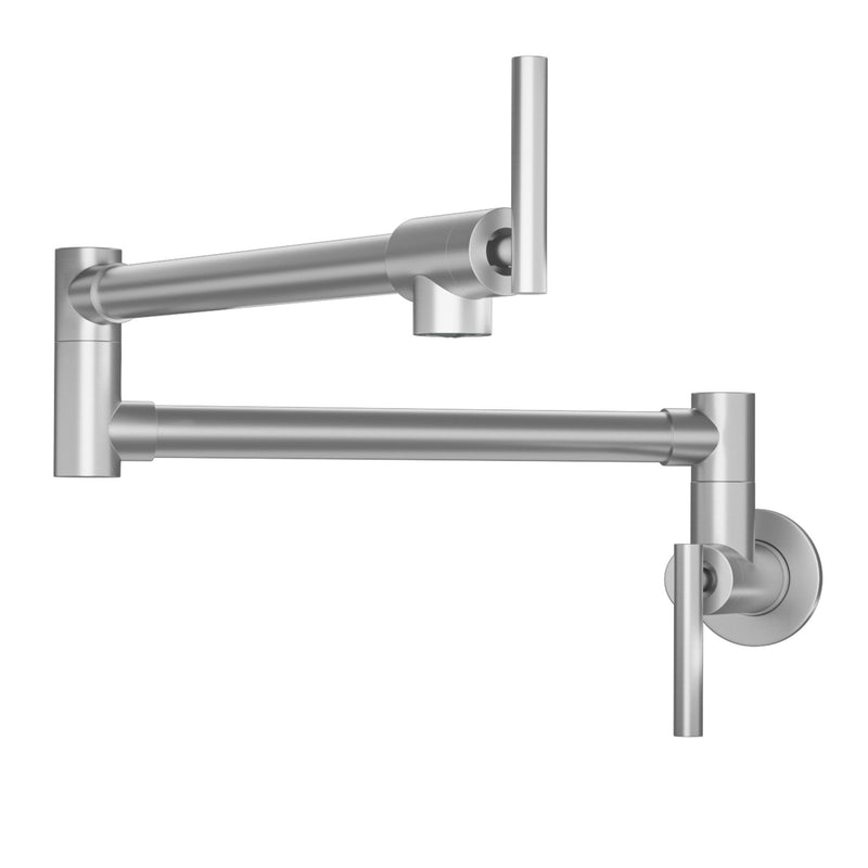 Wall Mount Pot Filler Faucet Folding Stretchable Kitchen Sink Faucet With 2 Handles - Brushed Nickel