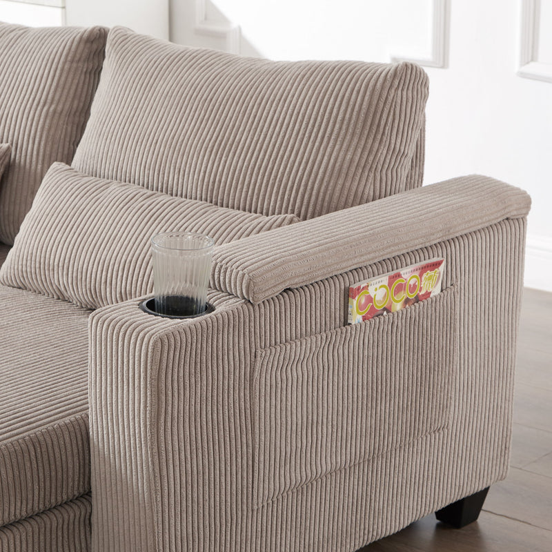 Convertible Chaise Lounge Sofa Chair With USB Ports, Cup Holders, Phone Holder And Storage