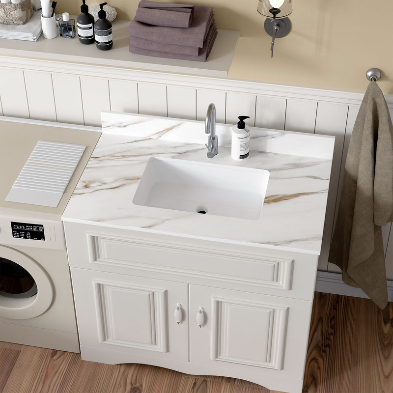 Elegant Vanity Top With Undermount Sink And Backsplash, Sintered Stone