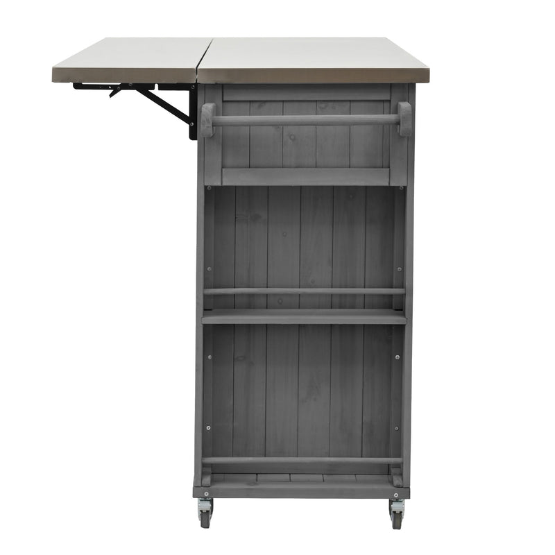 Outdoor Kitchen Island With Stainless Steel Top, Ample Storage Space, Towel And Spice Racks And A Bottle Opener