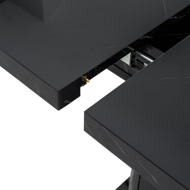 Modern Rectangle Dining Table With Stretchable Top, Storage Cabinet