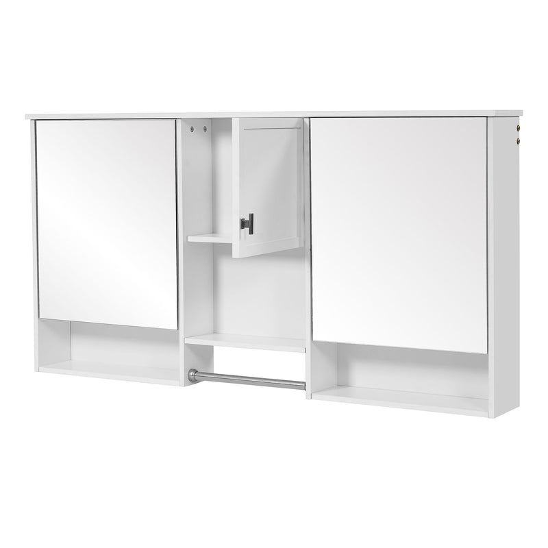 Wall-Mount 3-In-1 Mirror Cabinet With Adjustable Shelf, Soft-Closing Hinges, Rectangular Design - White