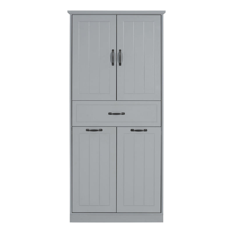 Modern Bathroom Storage Cabinet With Two Laundry Baskets, One Drawer, Adjustable Shelf