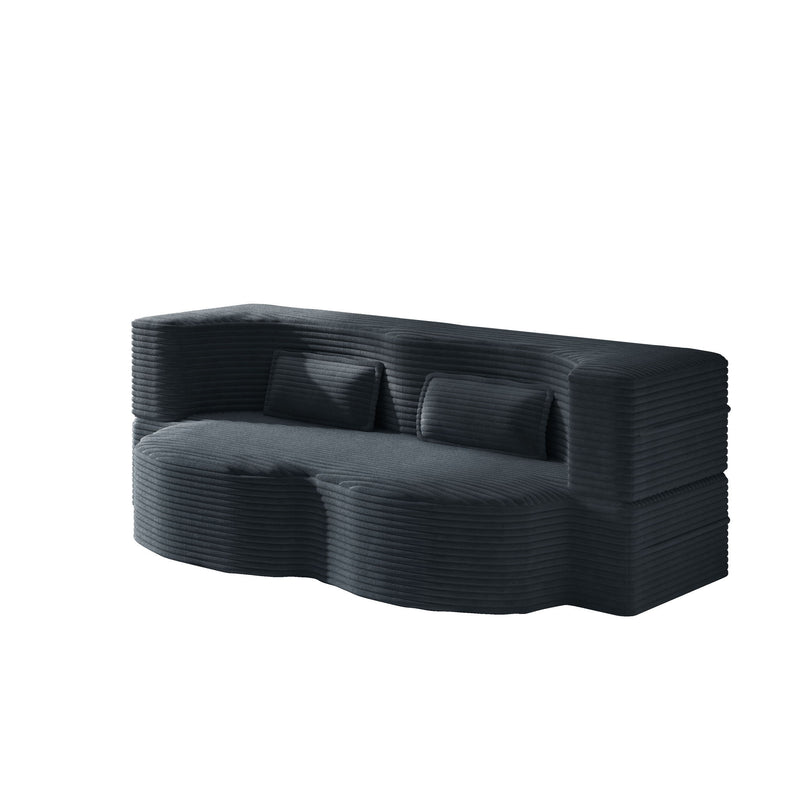 Modern Floor Sofa With 2 Pillows, Convertible Twin Size Folding Mattress For Living Room