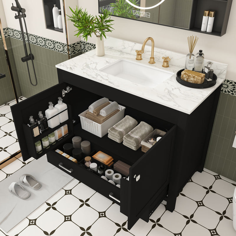 Bathroom Vanity Set, Sink And Faucet Holes Included - Black