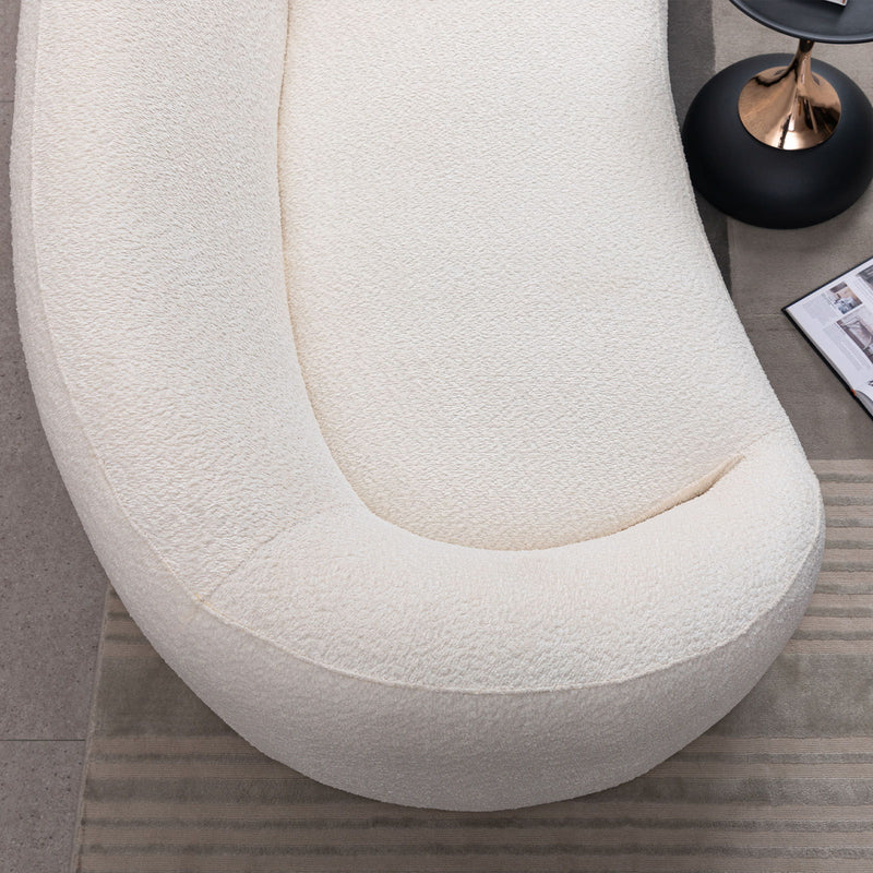 3 Piece Set Curved Sofa, Upholstered 3 Seater With Tight Curved Back For Living Room - White