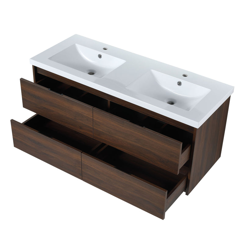 Modern Floating Bathroom Vanity With Dual Resin Sink, Soft Close Drawers