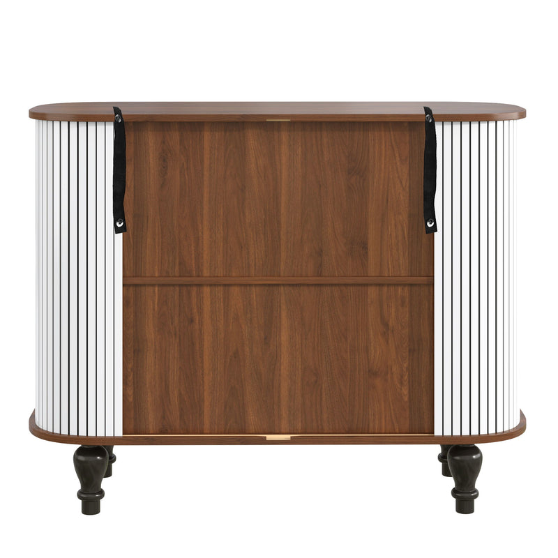 Fluted Liquor & Coffee Bar Cabinet With 6 Wine Racks And 3 Glass Holders