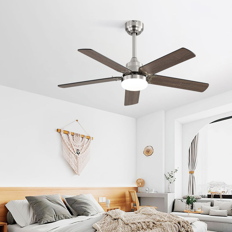 42" Ceiling Fan With Reversible DC Motor, LED Light, 5 Blade Design - Nickel