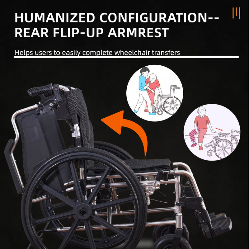 Lightweight Foldable Transport Wheelchair For Adults With Double X Force Support