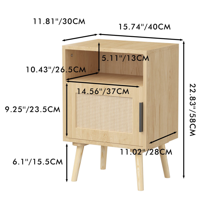 Nightstand, Side Table With Door And Open Shelf For Bedroom - Oak