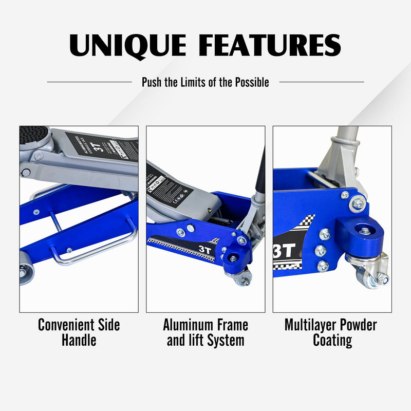 Hydraulic Trolley Floor Jack With Extra Saddle, Fits Suvs And Extended Height Trucks - Blue / Silver