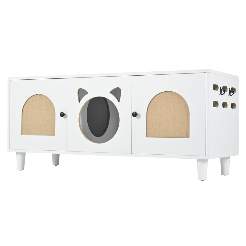 Furniture Style Cat Cabinet Cat Litter Box With Sisal Scratching Door - Cream White