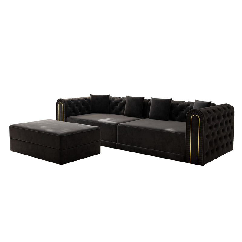 3-In-1 Convertible Sleeper Sofa With Movable Ottoman For Living Room