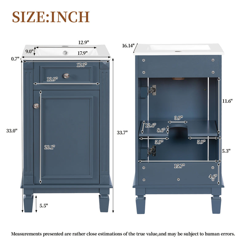 Bathroom Vanity With Sink, Soft-Closing Door, Adjustable Shelf