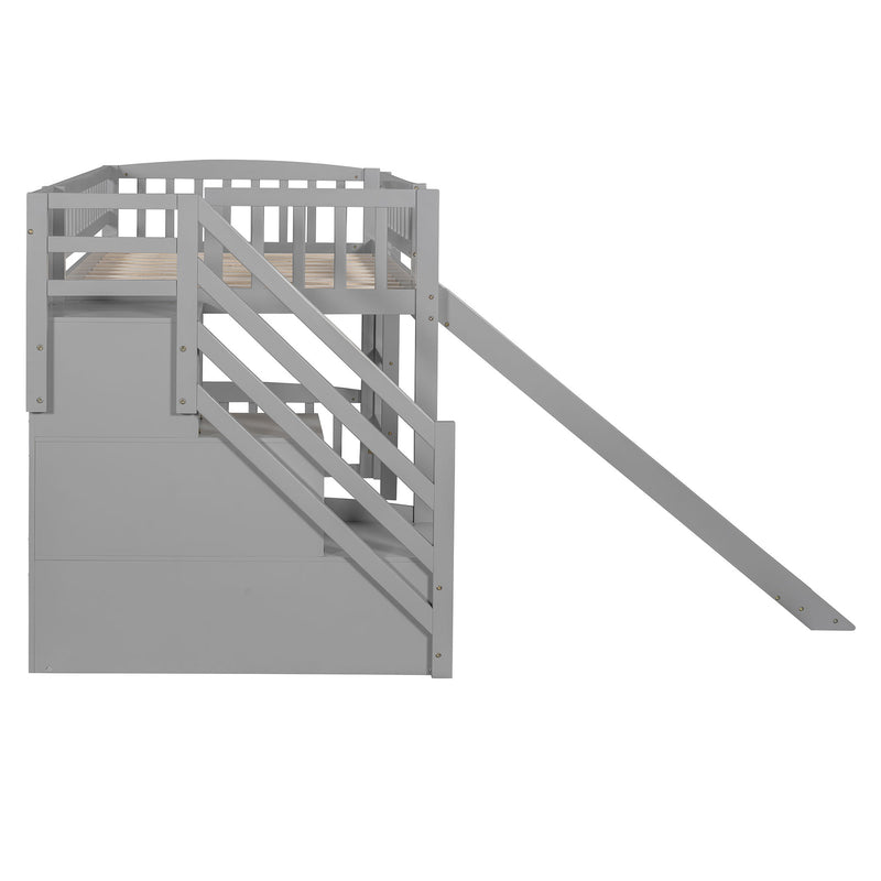 Loft Stairway Bed With 2 Drawers, Convertible Ladder And Slide