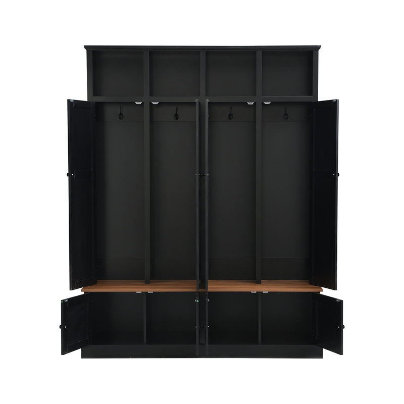 Hall Tree With Bench And Cabinet, 4 In 1 Entryway Bench With Coat Rack