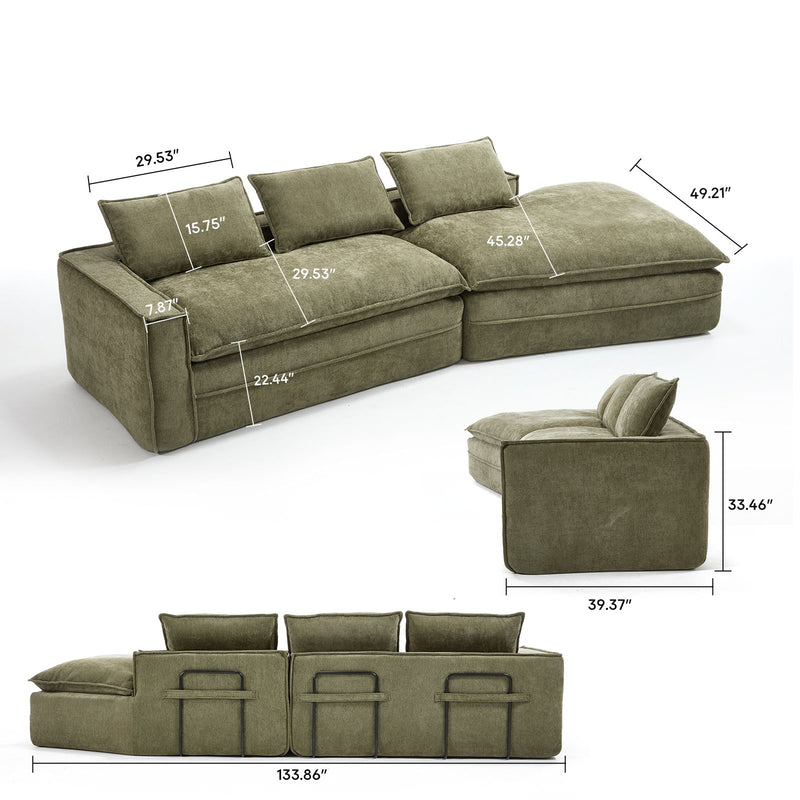 Modern Minimalist Modular Sectional Sofa With Deep Seats And Right Facing Chaise