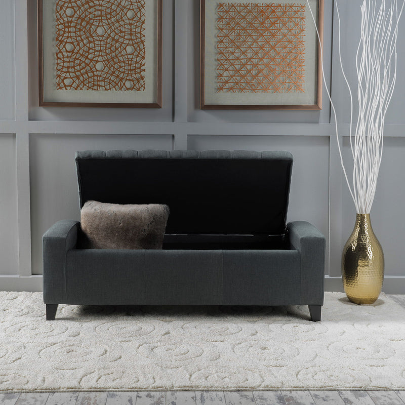 Contemporary Storage Ottoman With Tufted Top - Dark Gray