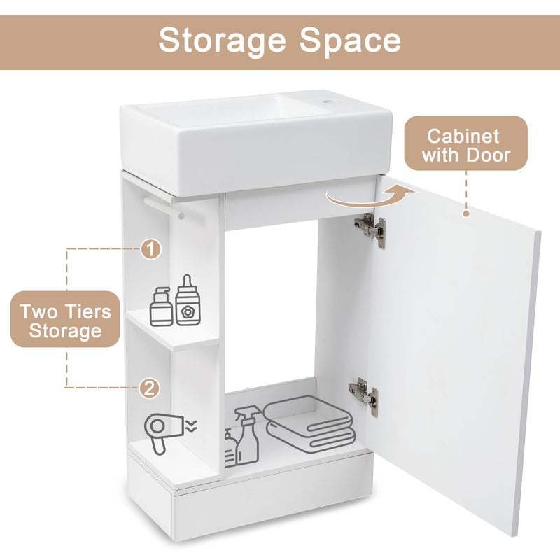 Modern Bathroom Vanity With Sink And 2 Tier Shelf