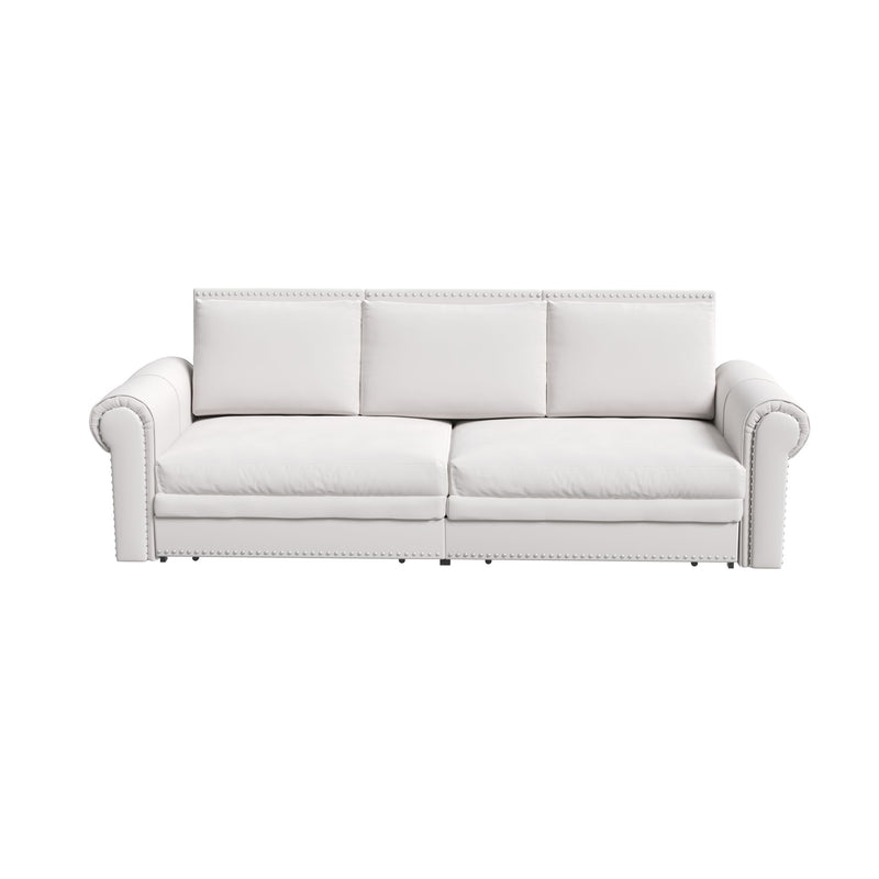 3 In 1 Convertible Sleeper Sofa With Nailhead Trim & Rolled Arm