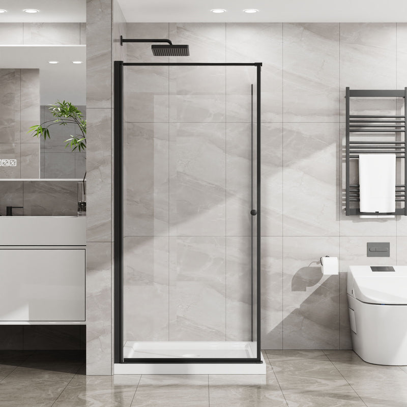 Corner Shower Enclosure, Frameless Pivot Door - Matte Black