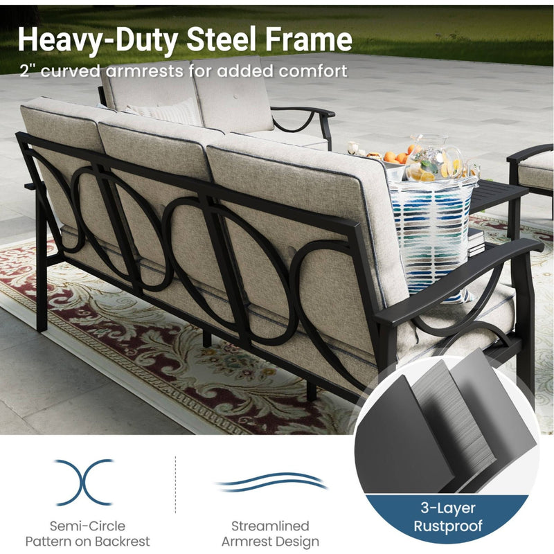 Patio Furniture Set & Coffee Table And Cushions For Backyard