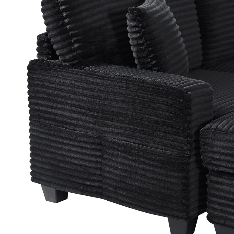 Upholstered U-Shaped Sectional Sofa With Movable Ottoman And Side Storage Pockets